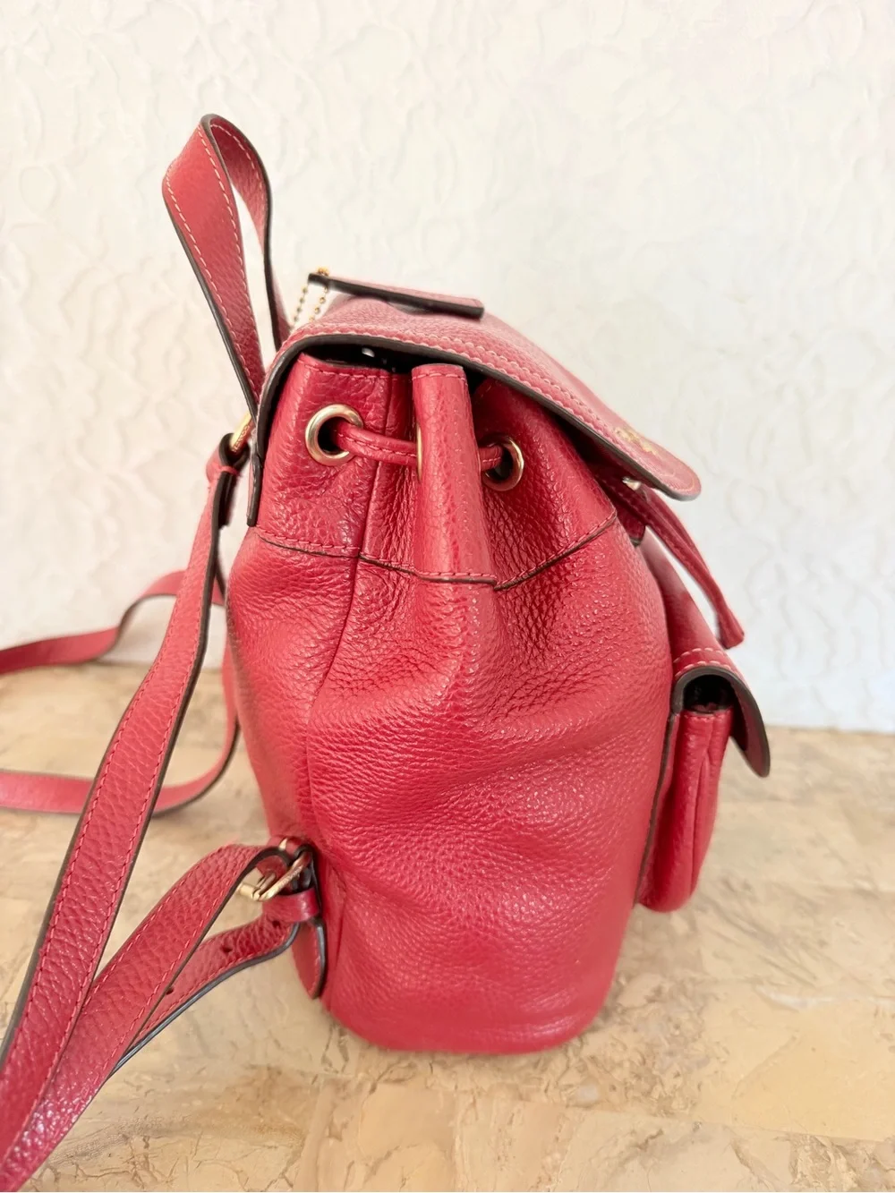 Coach Red Pennie 22 Pebble Leather Backpack